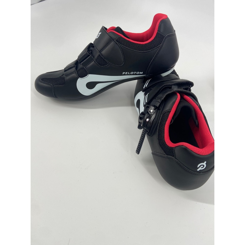 Peloton Cycling Shoes Black Red Hook Loop Closure Men's Size 12/13- No Clips